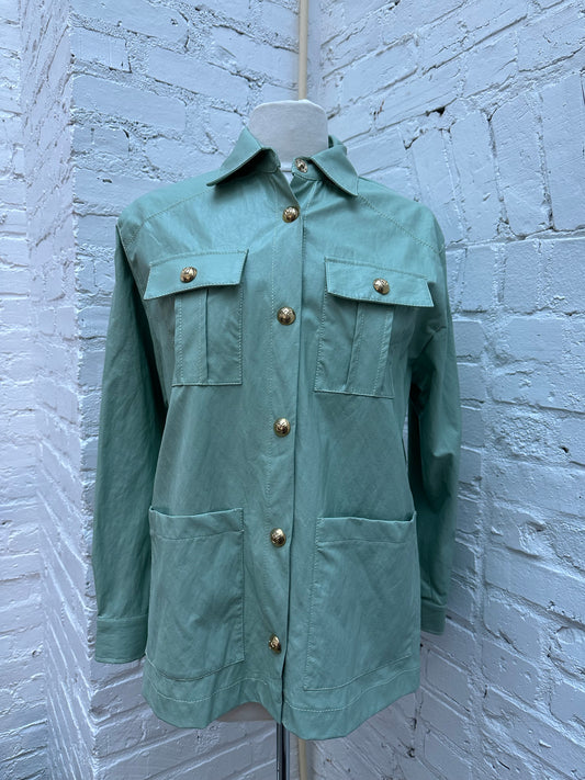 Pinko Green Faux Leather Jacket, Sz 38