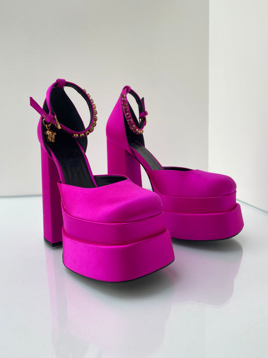 Versace Hot Pink Medium Aevitas 125mm Satin-Finish Pumps, 38.5