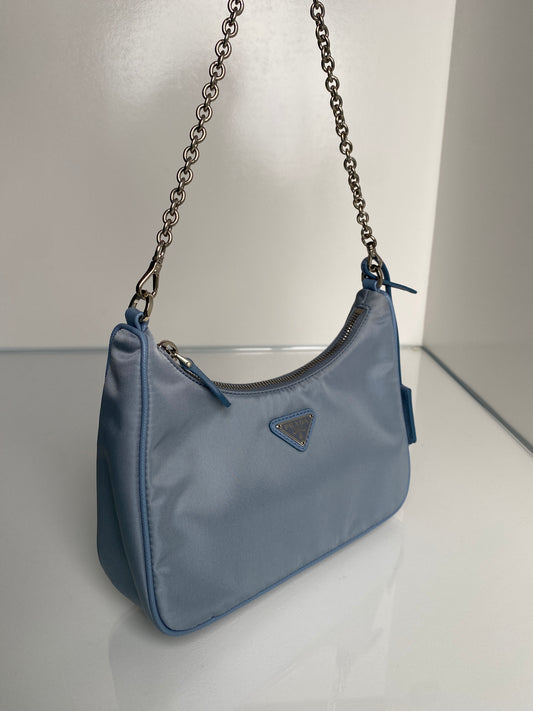 Prada Light Blue Nylon Re-edition Shoulder Bag SHW