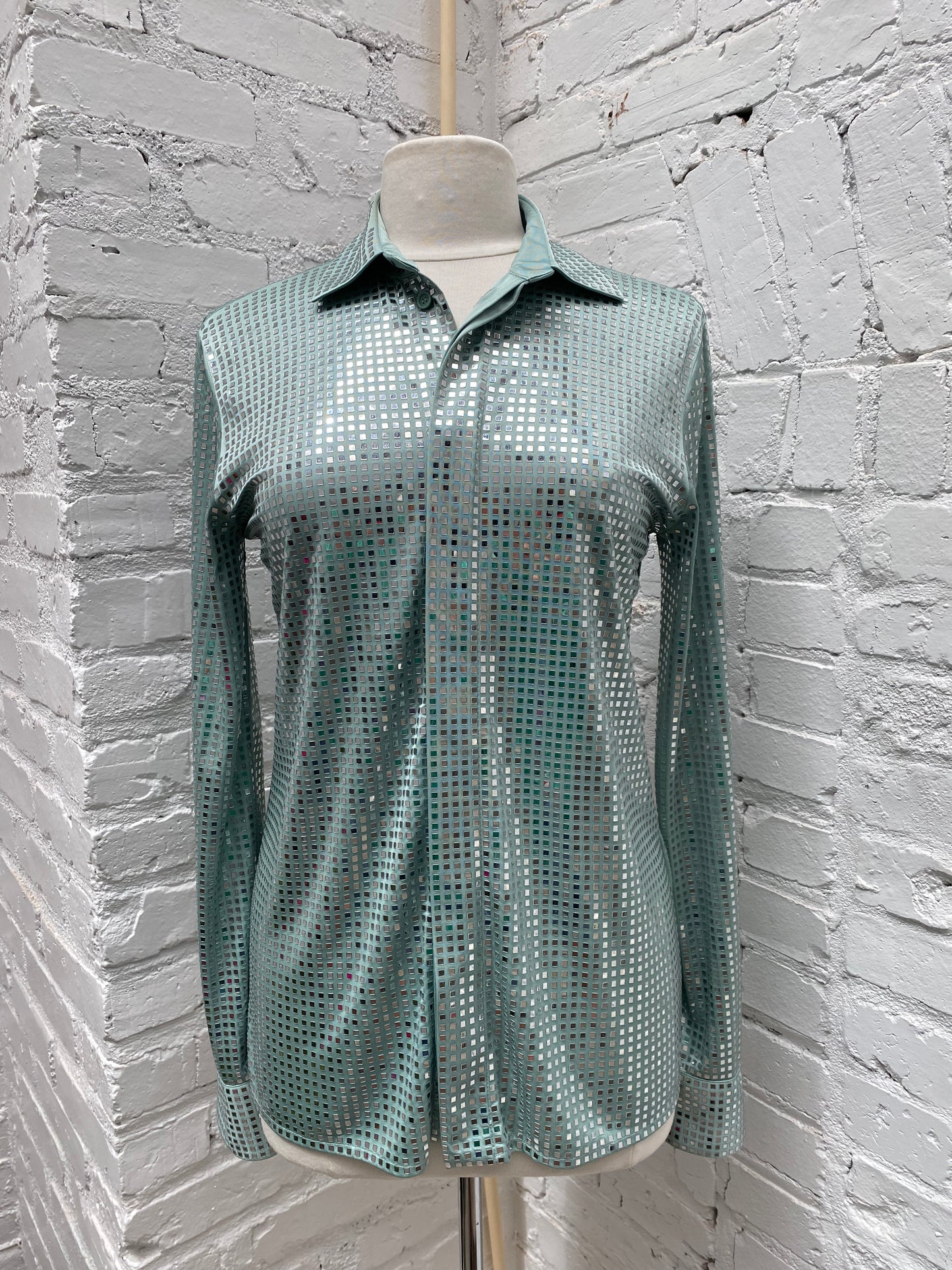 Bottega Veneta Aqua And Square Mirror Button Down Top, 40