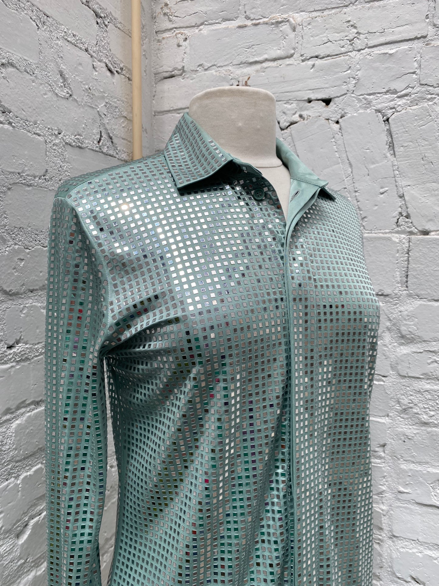 Bottega Veneta Aqua And Square Mirror Button Down Top, 40