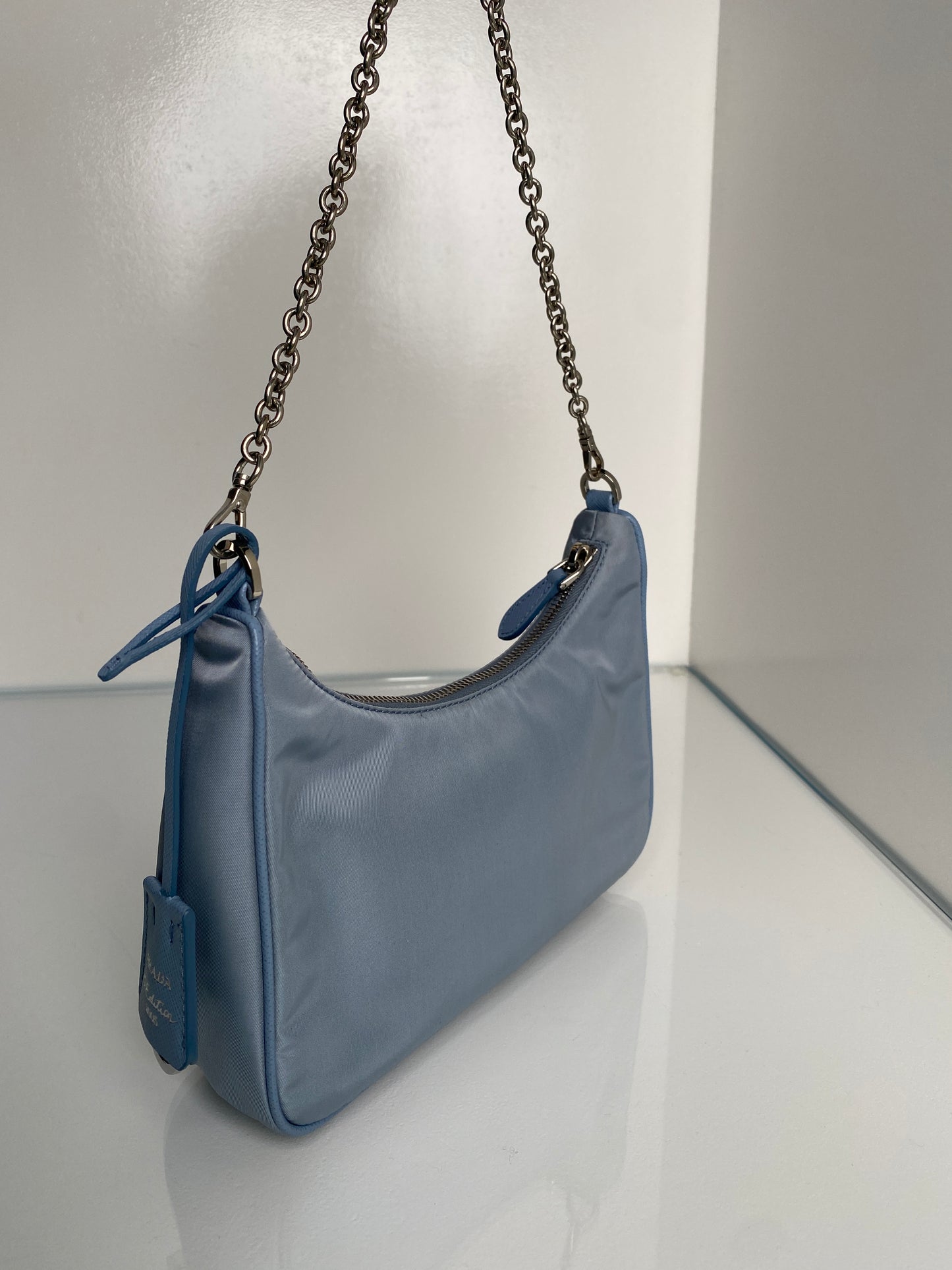 Prada Light Blue Nylon Re-edition Shoulder Bag SHW