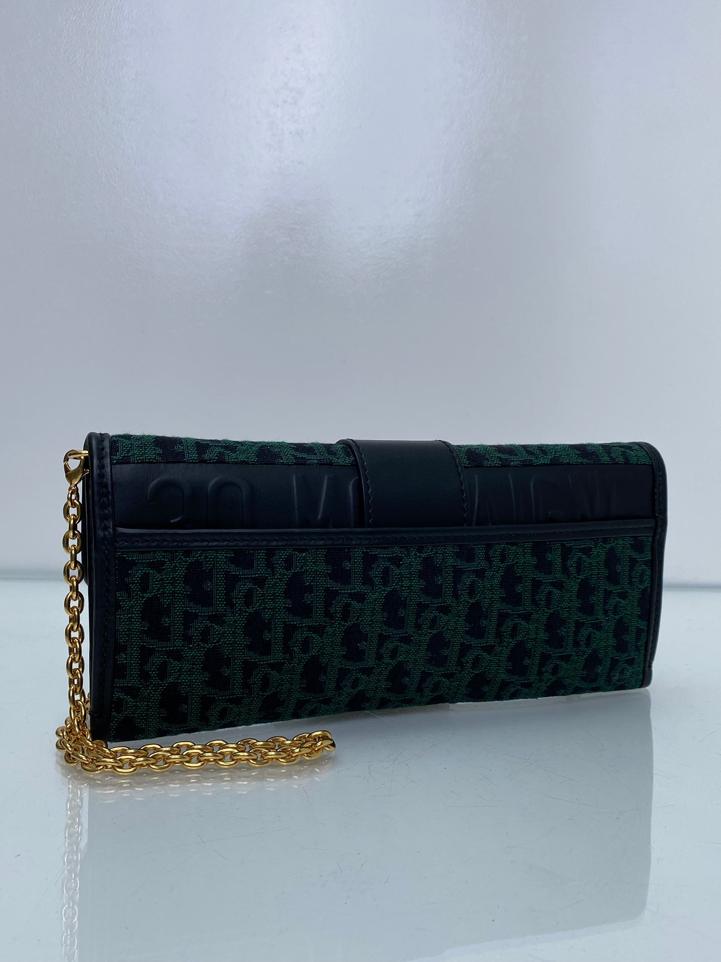 Dior 30 Montaigne Green Jacquard Logo Convertible Clutch with Chain GHW