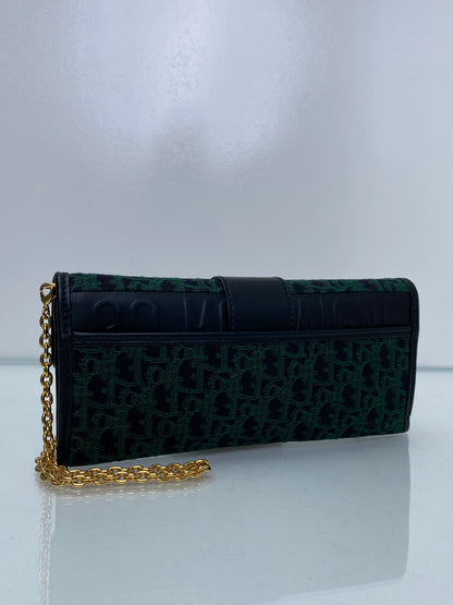 Dior 30 Montaigne Green Jacquard Logo Convertible Clutch with Chain GHW