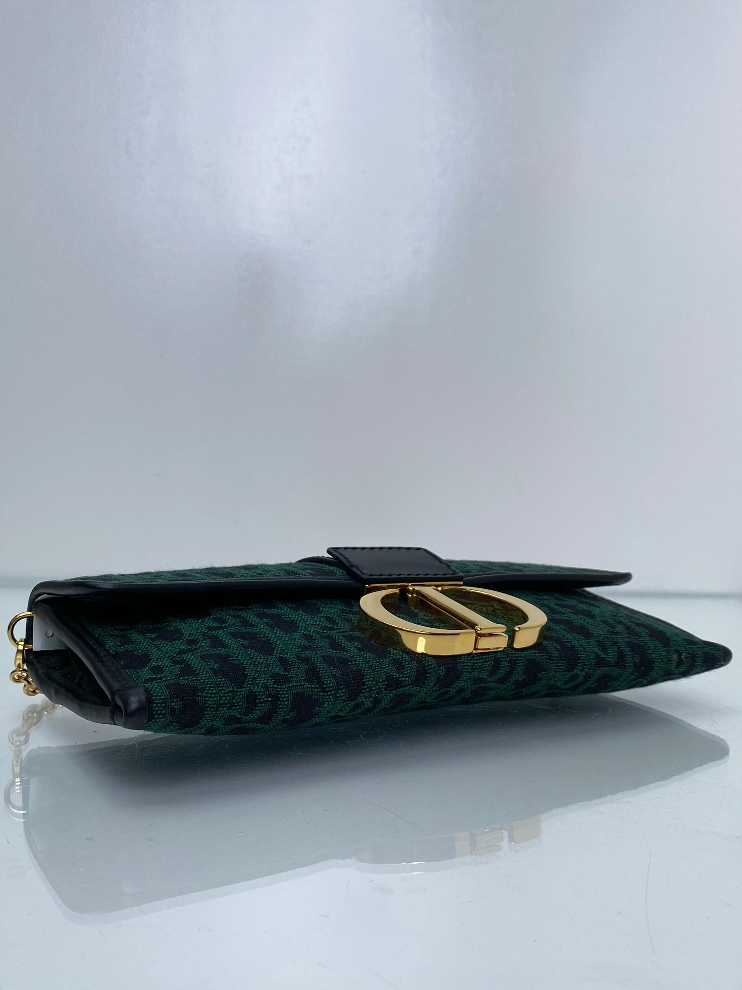 Dior 30 Montaigne Green Jacquard Logo Convertible Clutch with Chain GHW