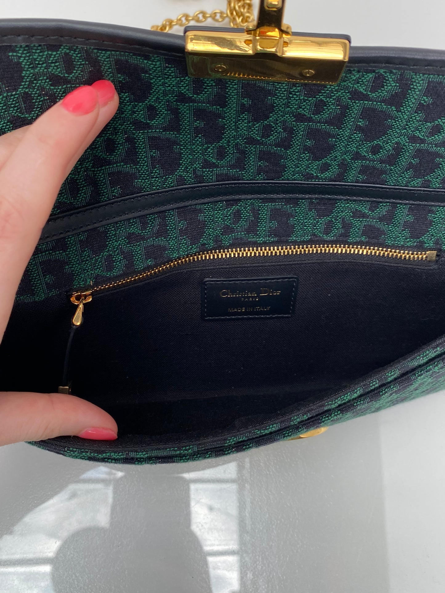 Dior 30 Montaigne Green Jacquard Logo Convertible Clutch with Chain GHW