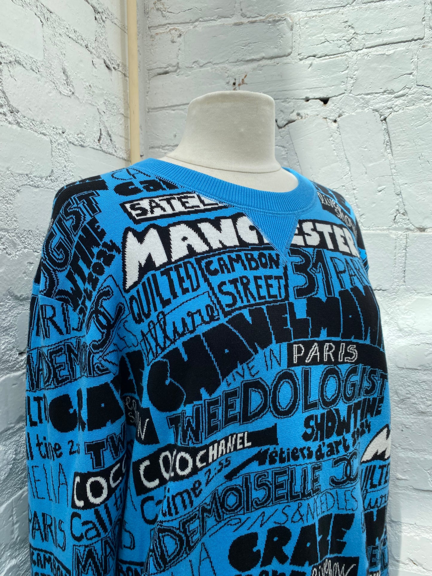 Chanel Blue Paris Manchester Coco Crewneck Sweater, 40