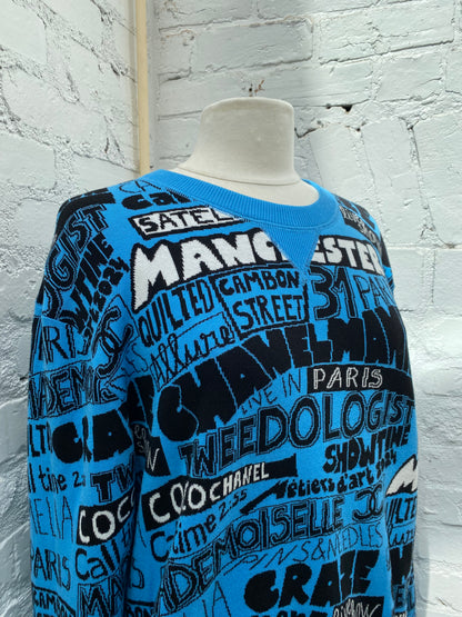 Chanel Blue Paris Manchester Coco Crewneck Sweater, 40