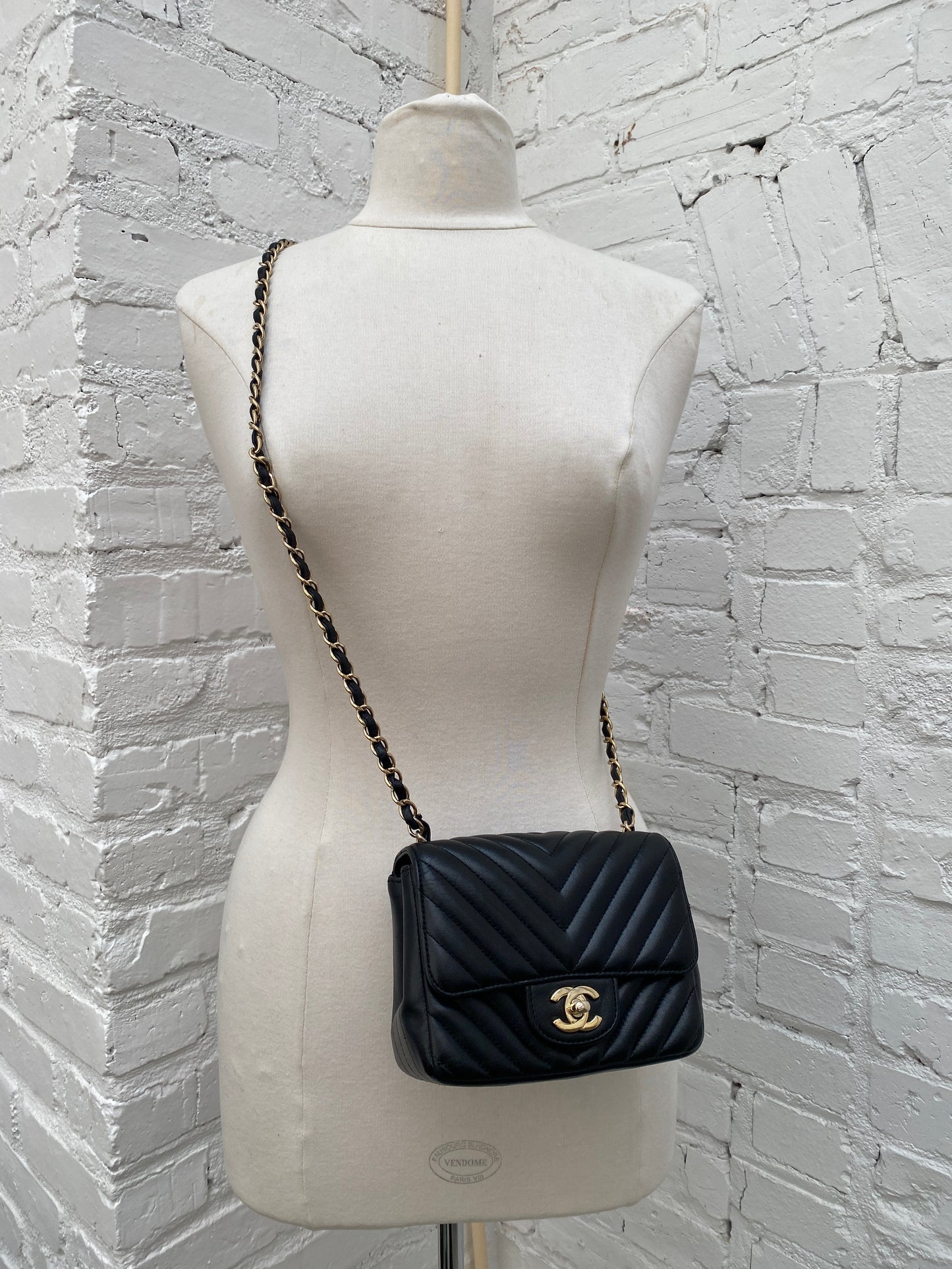 Chanel Black Chevron Lambskin Classic Mini Square Flap Bag GHW #23