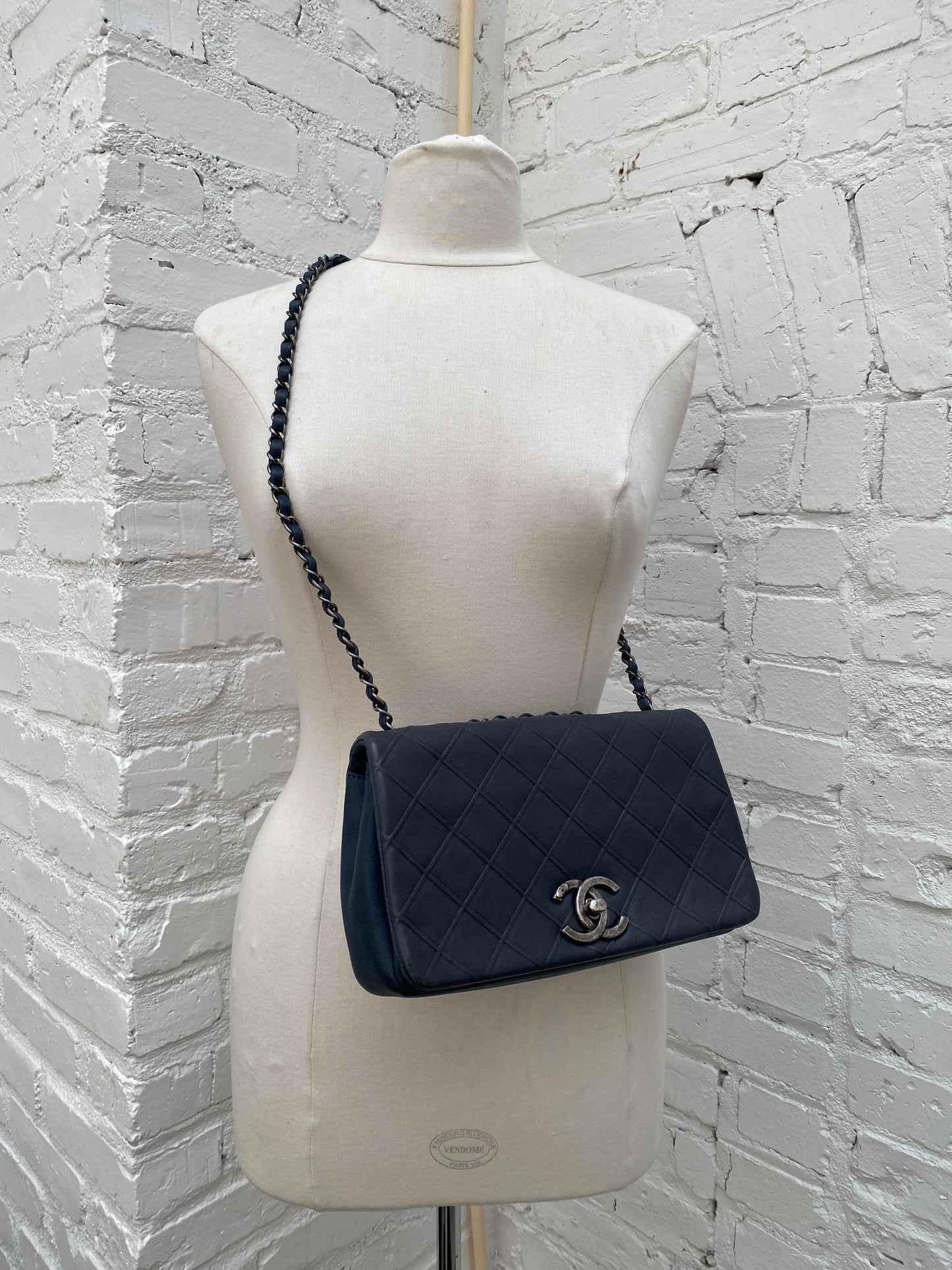 Chanel Blue Diamond Calfskin New Chic Medium Flap Bag RHW #18