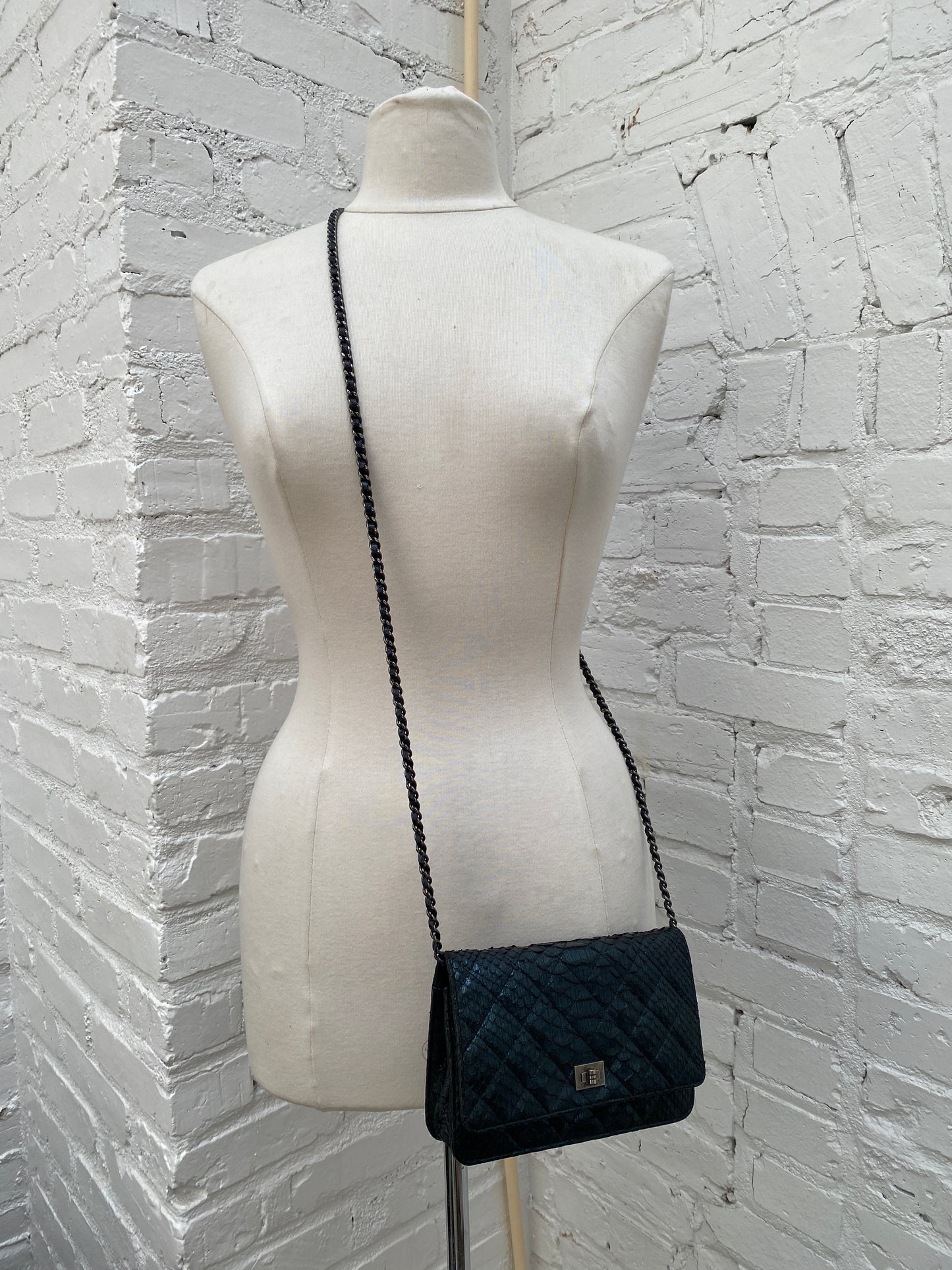 Chanel Reissue Black & Blue Python Wallet On Chain RHW