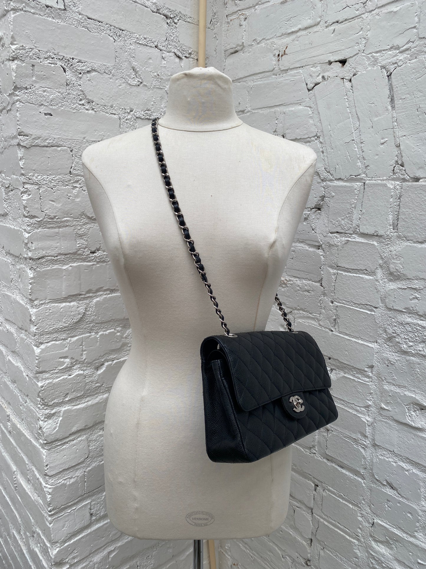 Chanel Black Caviar Classic Double Flap Medium Bag SHW #12