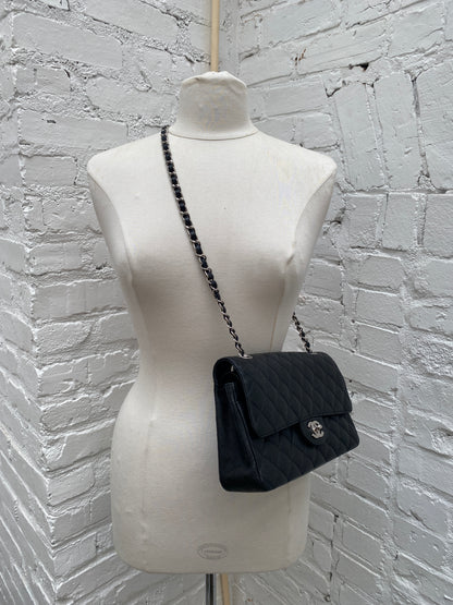 Chanel Black Caviar Classic Double Flap Medium Bag SHW #12