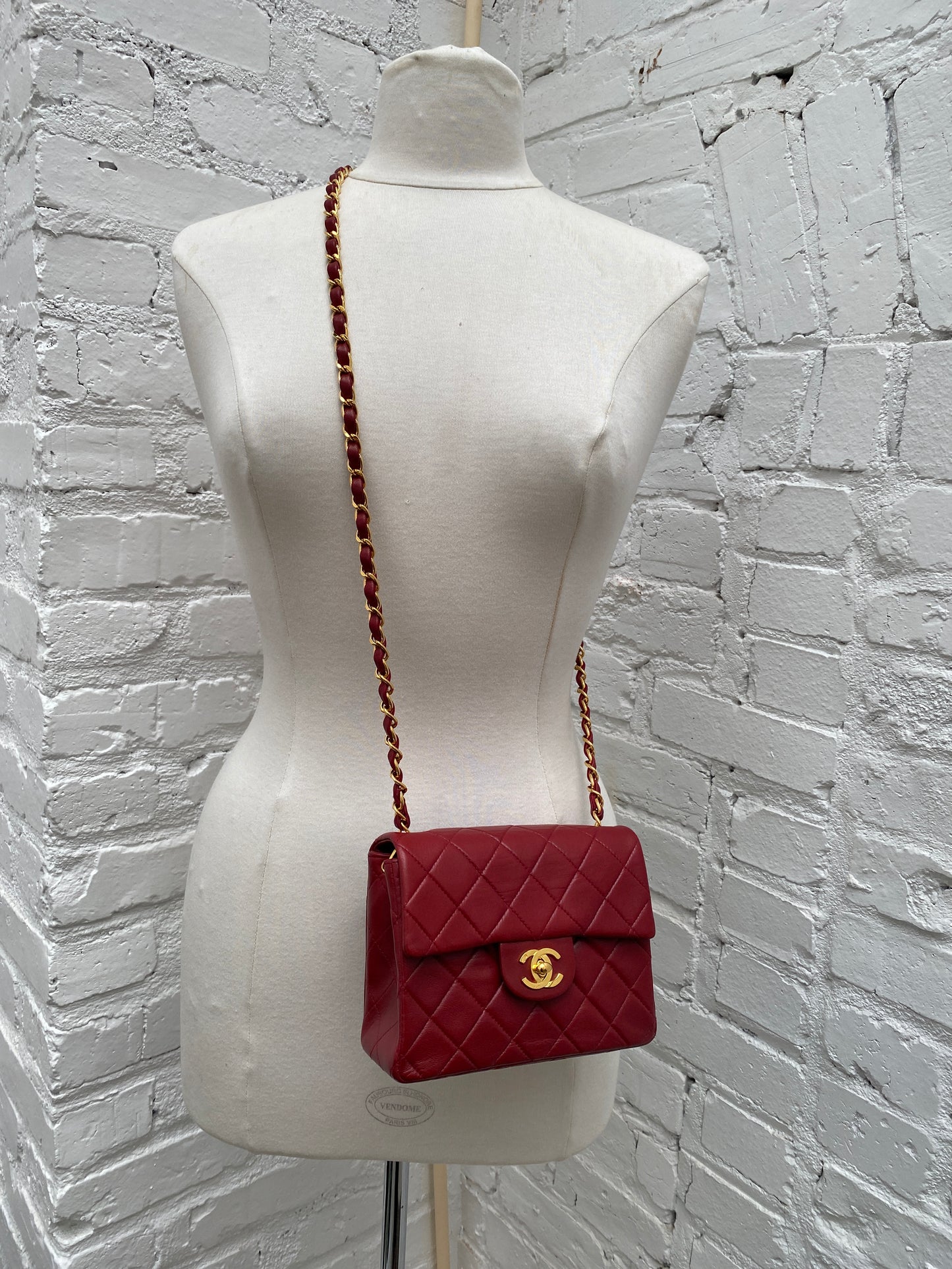 Chanel Bordeaux Red Classic Vintage Lambskin Mini Square Bag GHW #54
