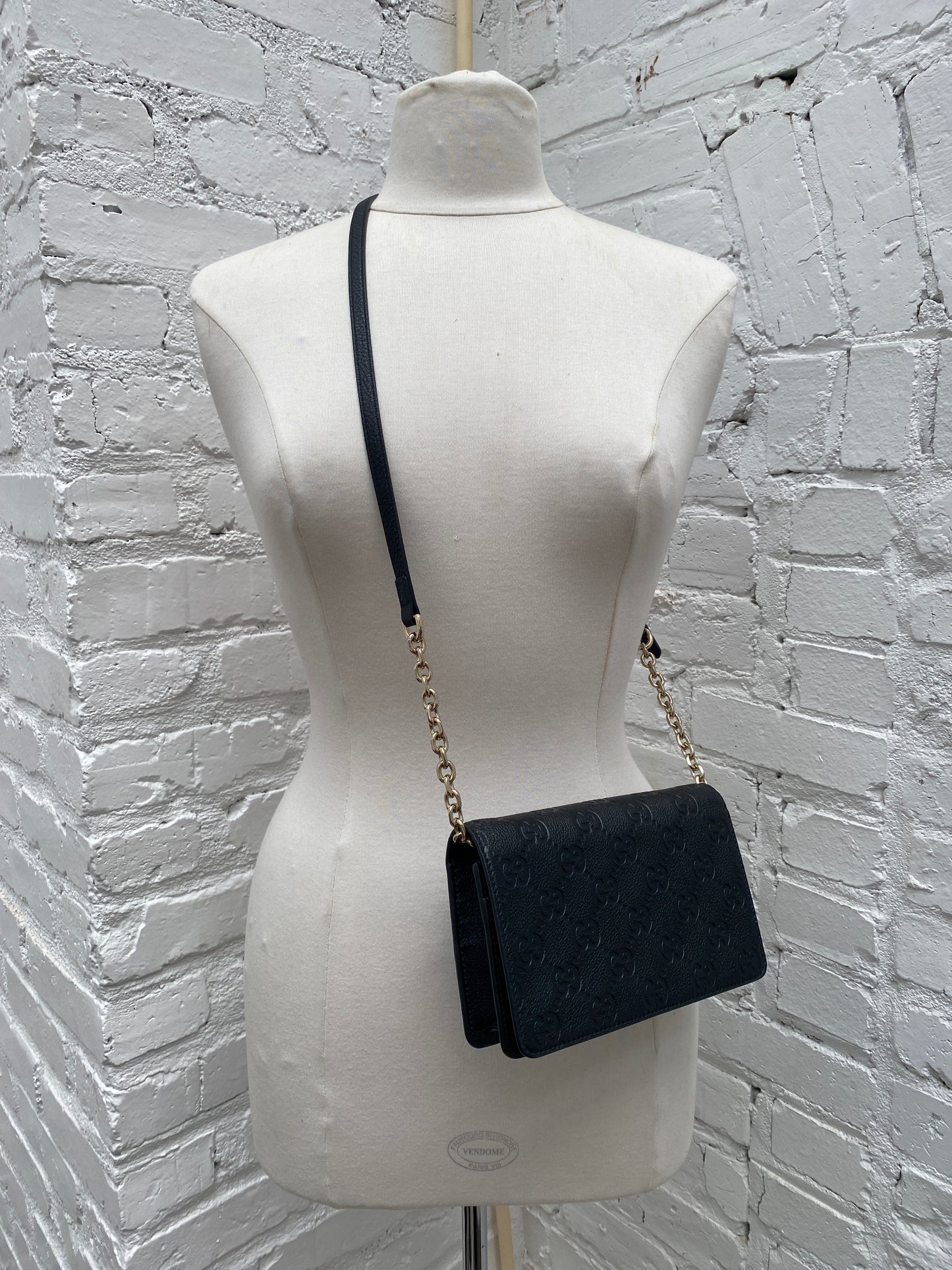 Gucci Black GG Emblem Wallet On Chain Crossbody Bag GHW