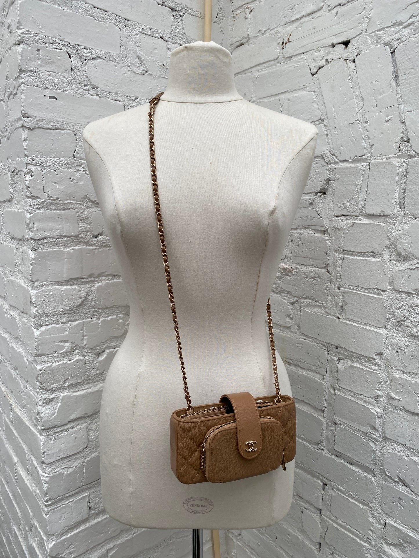 Chanel Quilted Beige O-Phone Holder Caviar LGHW