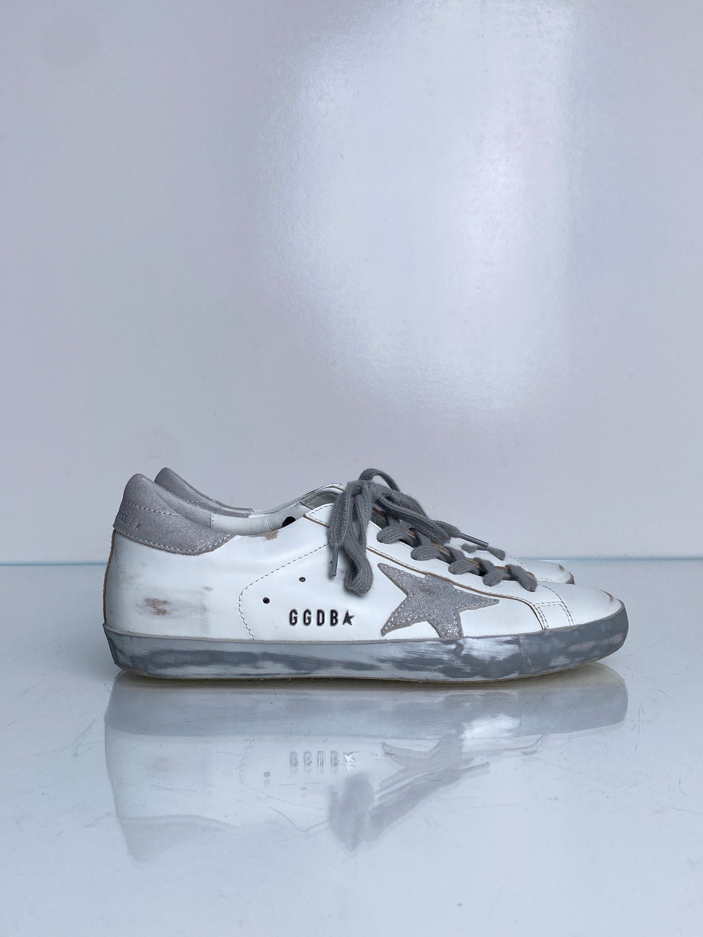 Golden Goose White & Grey Superstar Sneakers, 38
