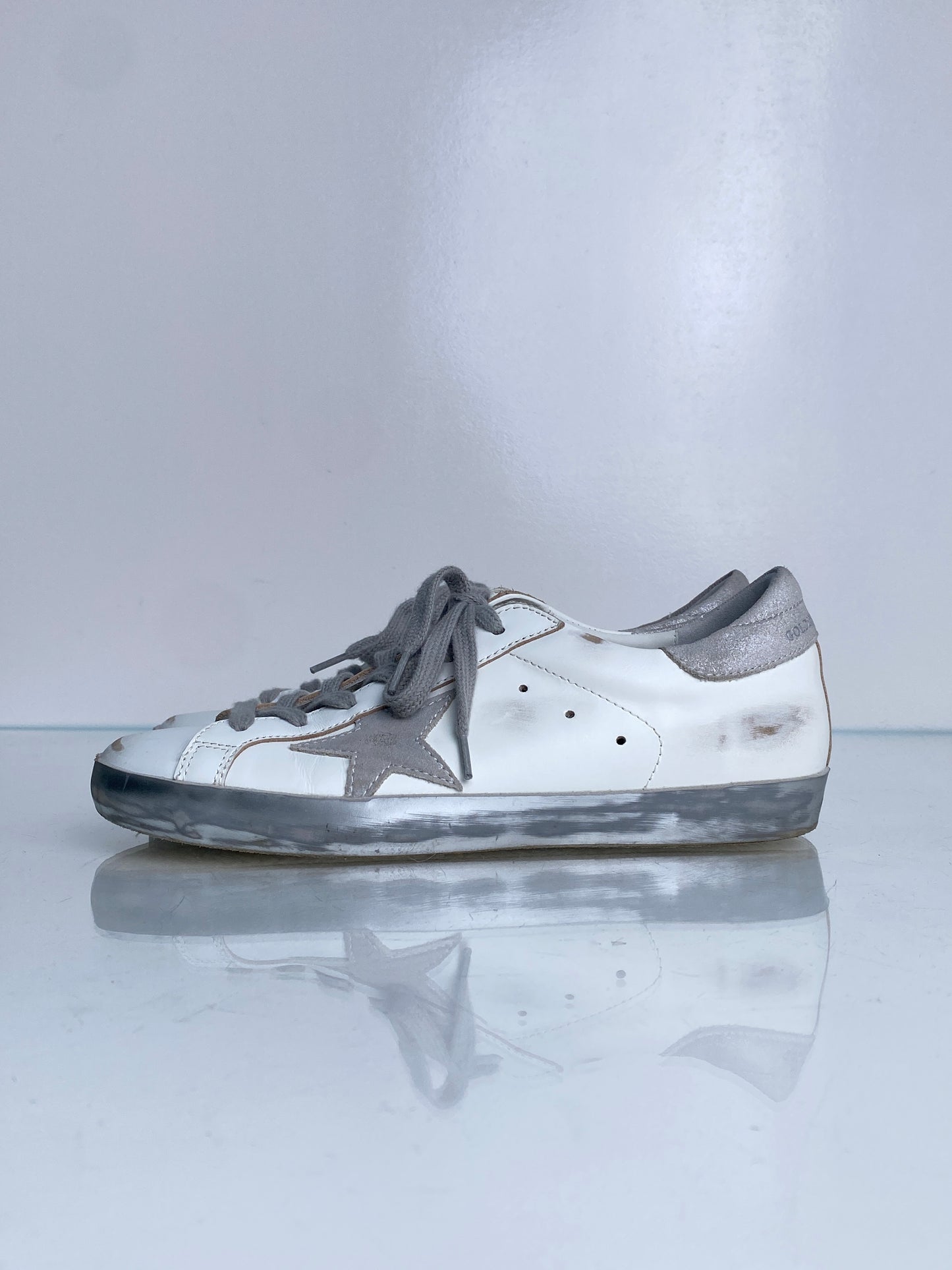 Golden Goose White & Grey Superstar Sneakers, 38