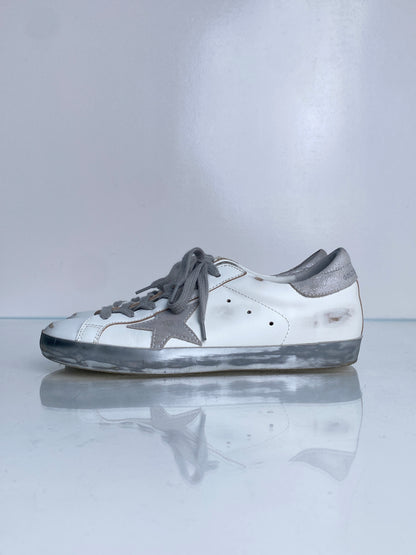 Golden Goose White & Grey Superstar Sneakers, 38