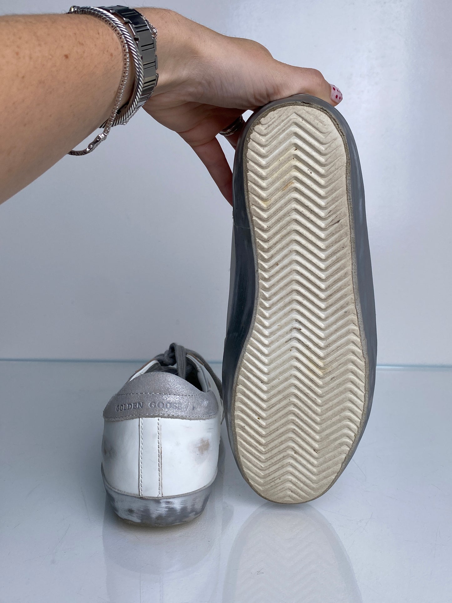 Golden Goose White & Grey Superstar Sneakers, 38