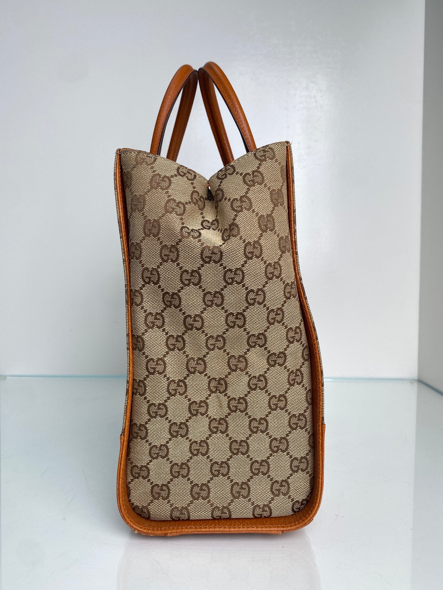 Gucci GG Supreme Cognac Leather Stud Accent Tote GHW