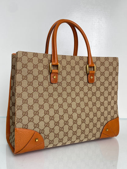 Gucci GG Supreme Cognac Leather Stud Accent Tote GHW