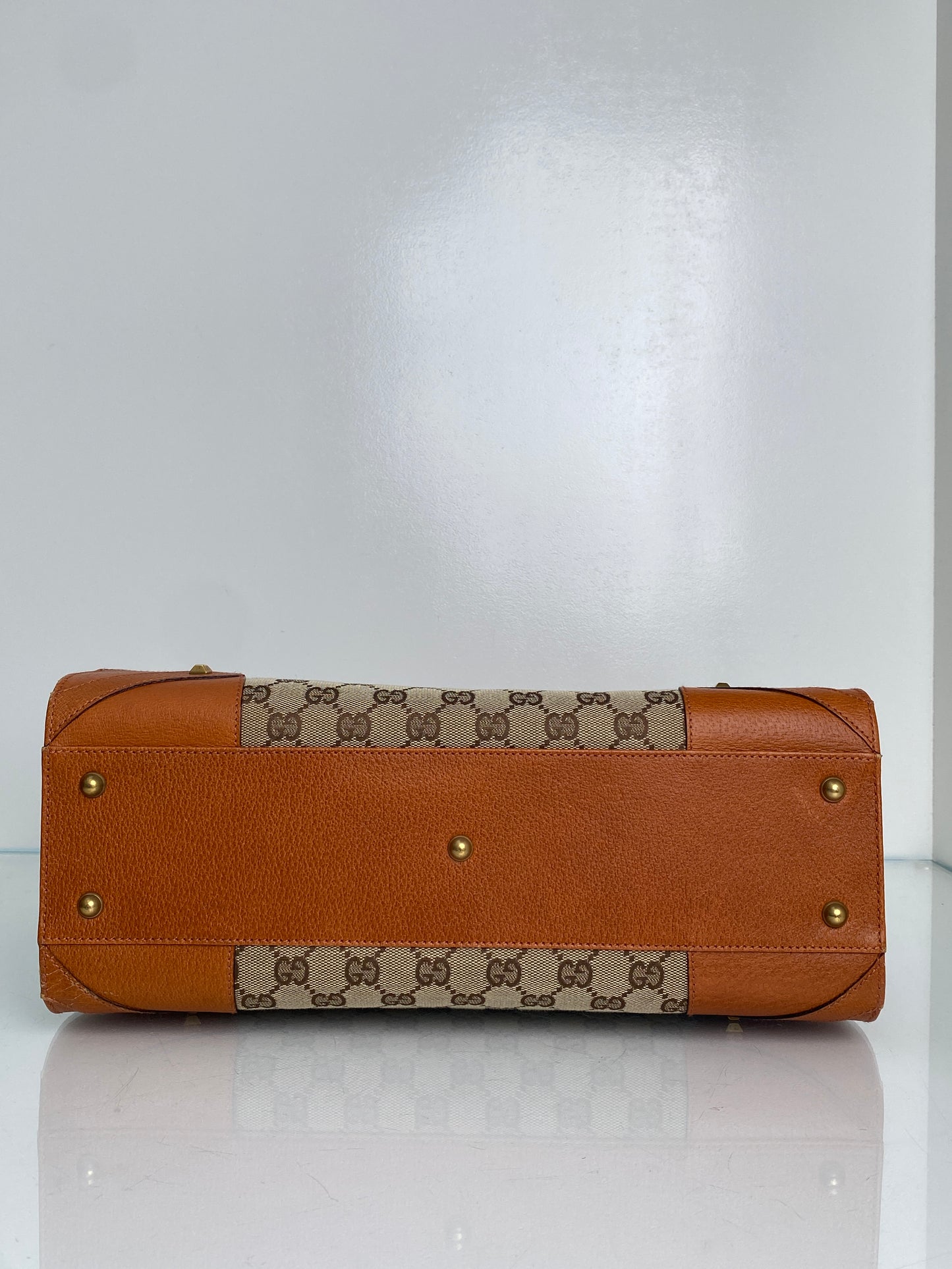 Gucci GG Supreme Cognac Leather Stud Accent Tote GHW