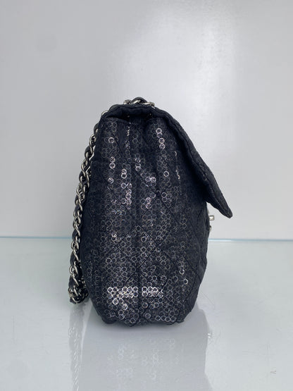 Chanel Black Hidden Sequin Maxi Single Flap Bag SHW #12