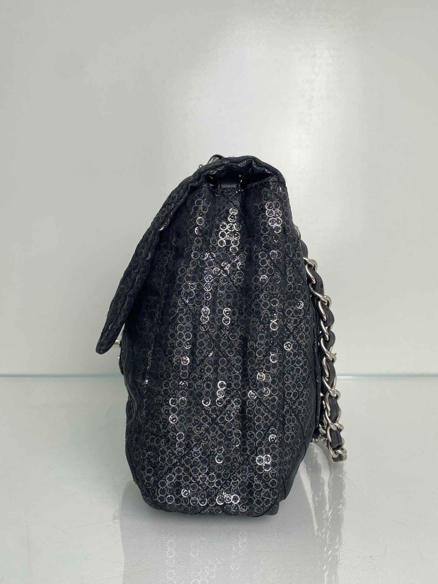 Chanel Black Hidden Sequin Maxi Single Flap Bag SHW #12