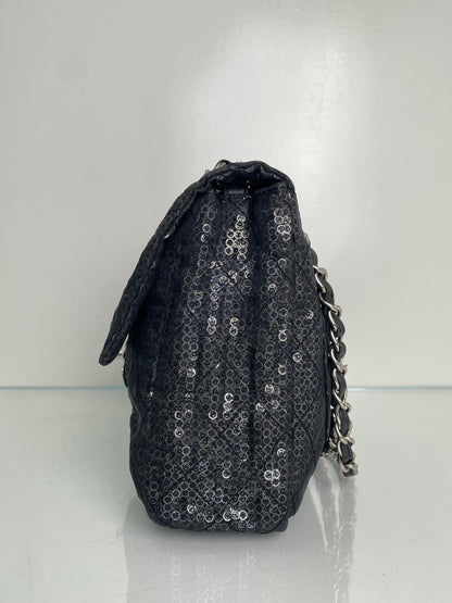 Chanel Black Hidden Sequin Maxi Single Flap Bag SHW #12