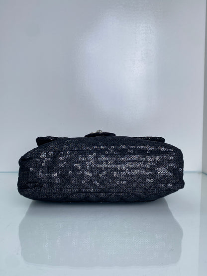 Chanel Black Hidden Sequin Maxi Single Flap Bag SHW #12