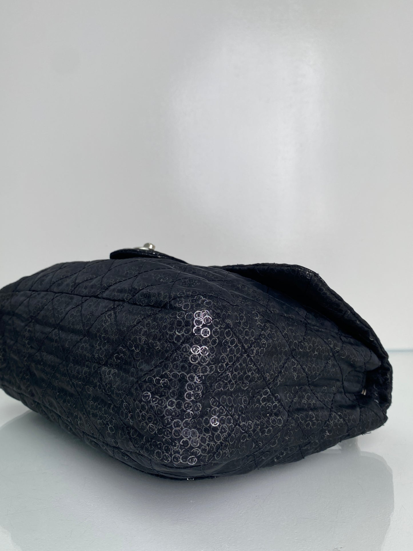 Chanel Black Hidden Sequin Maxi Single Flap Bag SHW #12