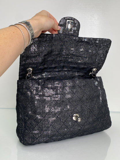 Chanel Black Hidden Sequin Maxi Single Flap Bag SHW #12
