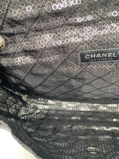Chanel Black Hidden Sequin Maxi Single Flap Bag SHW #12