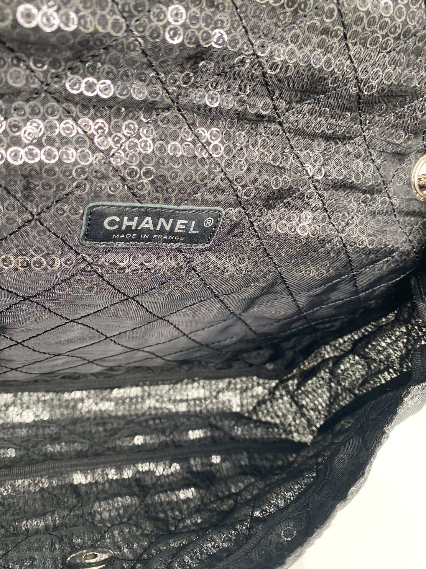 Chanel Black Hidden Sequin Maxi Single Flap Bag SHW #12