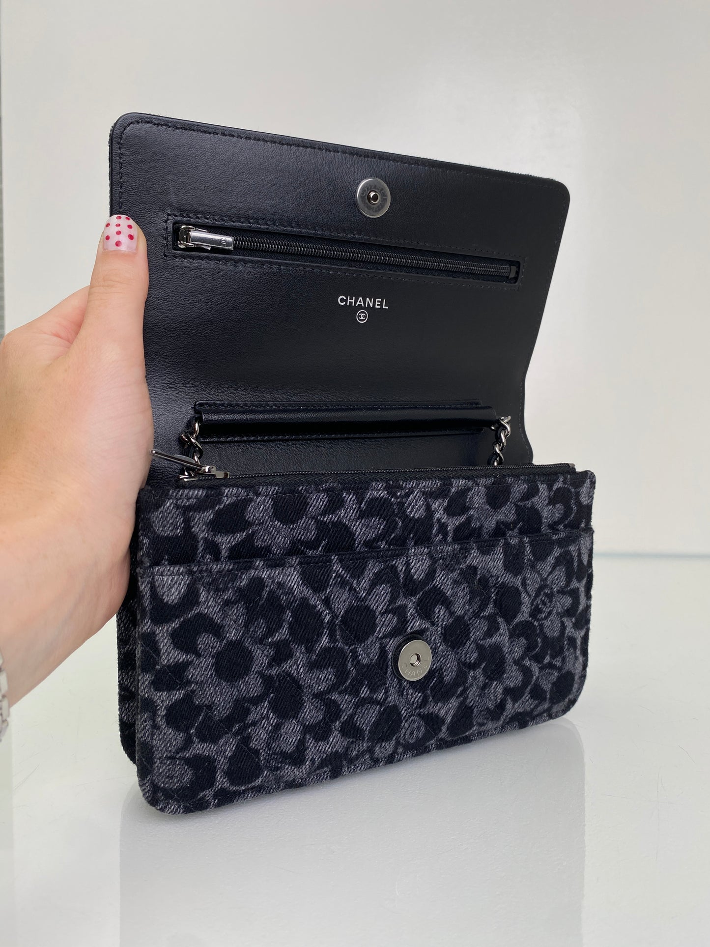 Chanel Denim Floral CC Wallet On Chain Bag RHW