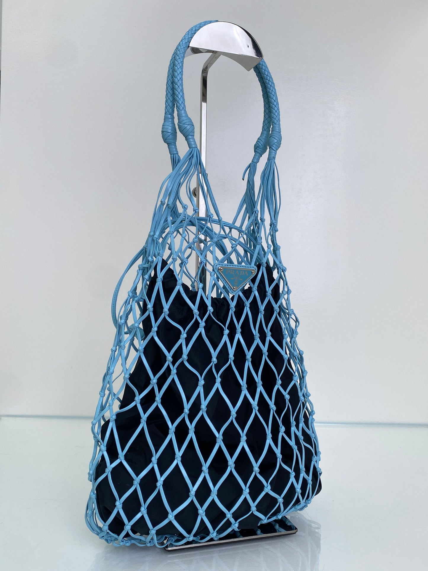 Prada Rete Tessuto Blue/Black Nylon Net Bag SHW