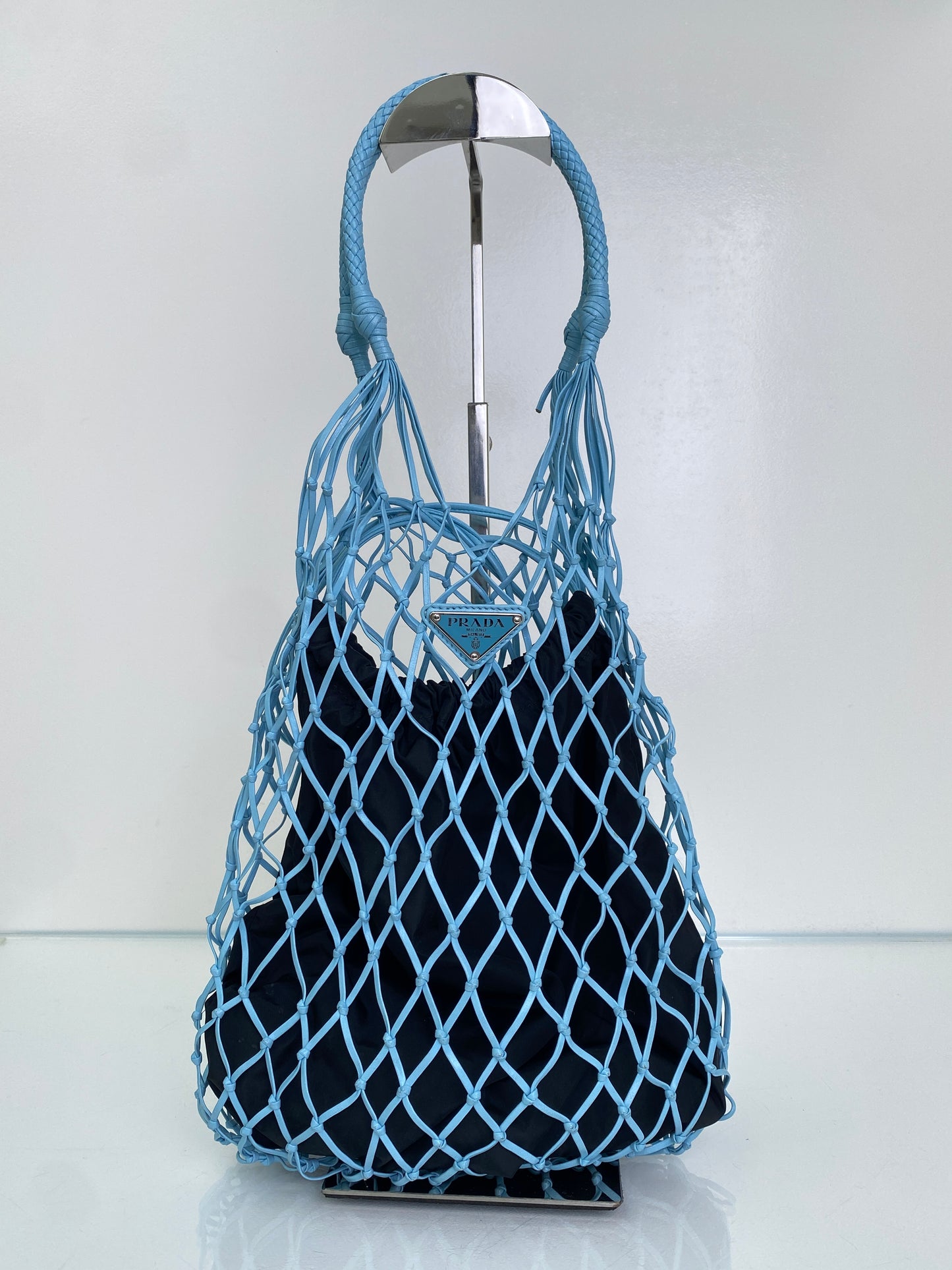 Prada Rete Tessuto Blue/Black Nylon Net Bag SHW