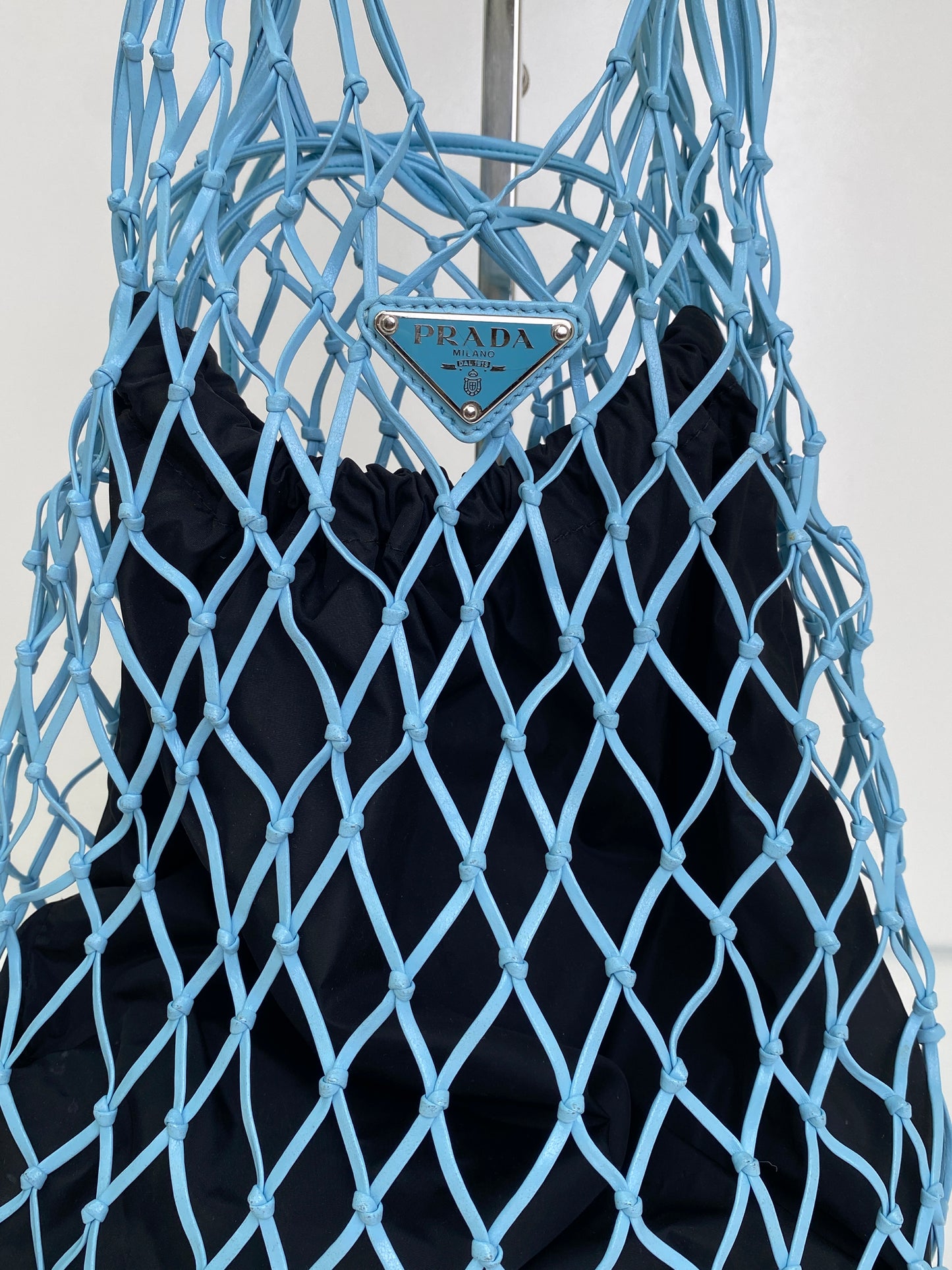 Prada Rete Tessuto Blue/Black Nylon Net Bag SHW