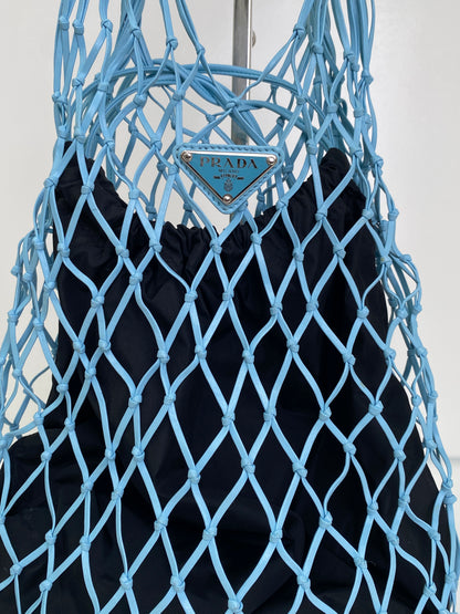 Prada Rete Tessuto Blue/Black Nylon Net Bag SHW