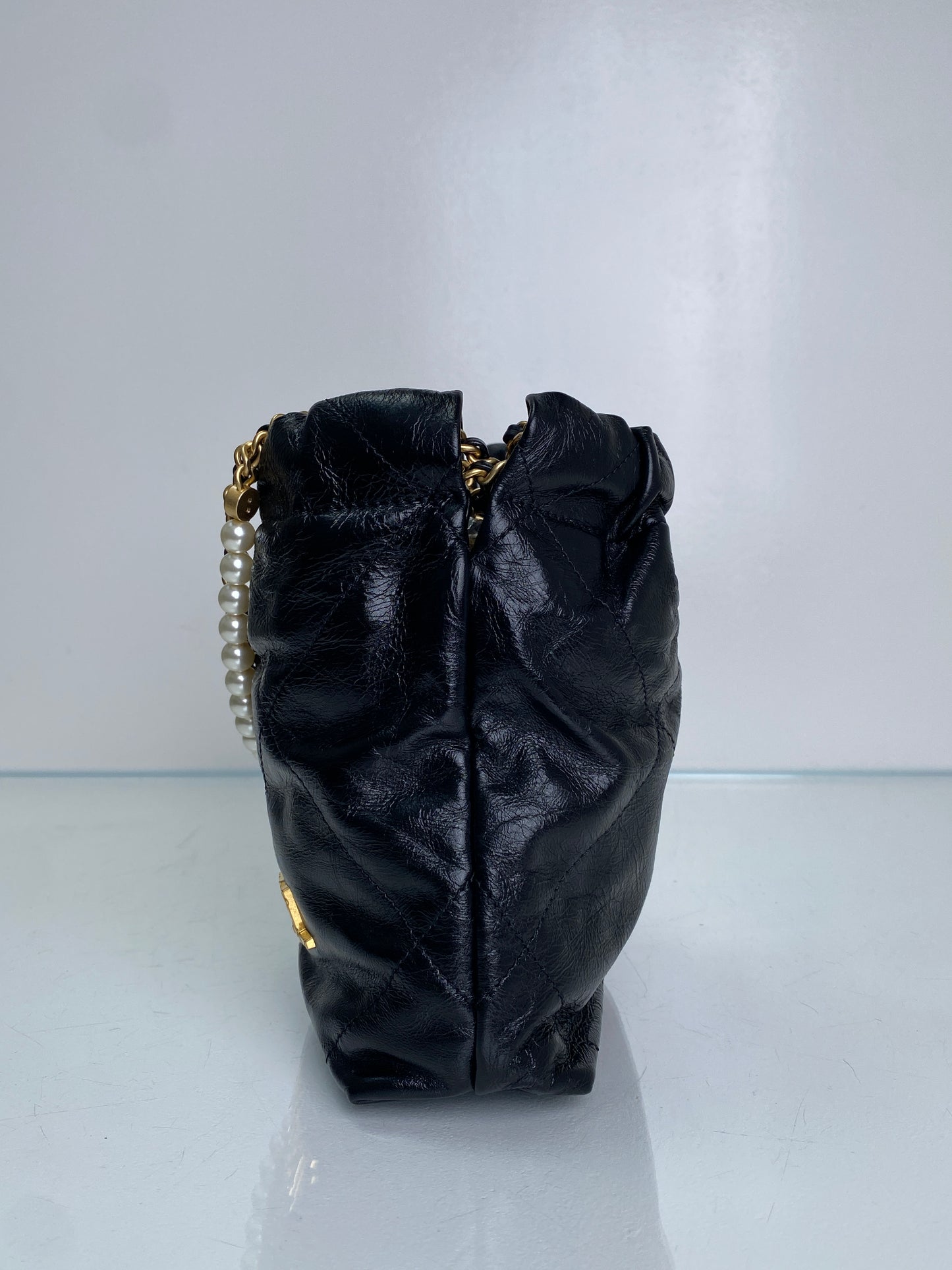 Chanel 22 Mini Black Pearl Chain Strap Bag GHW