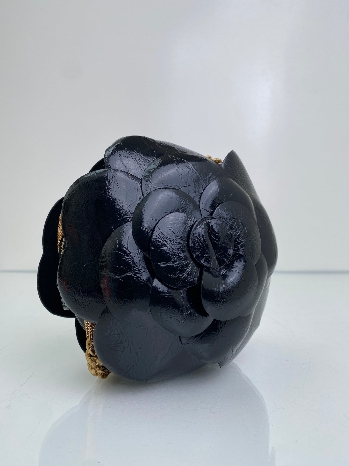 Chanel Black Camellia CC Round Clutch GHW