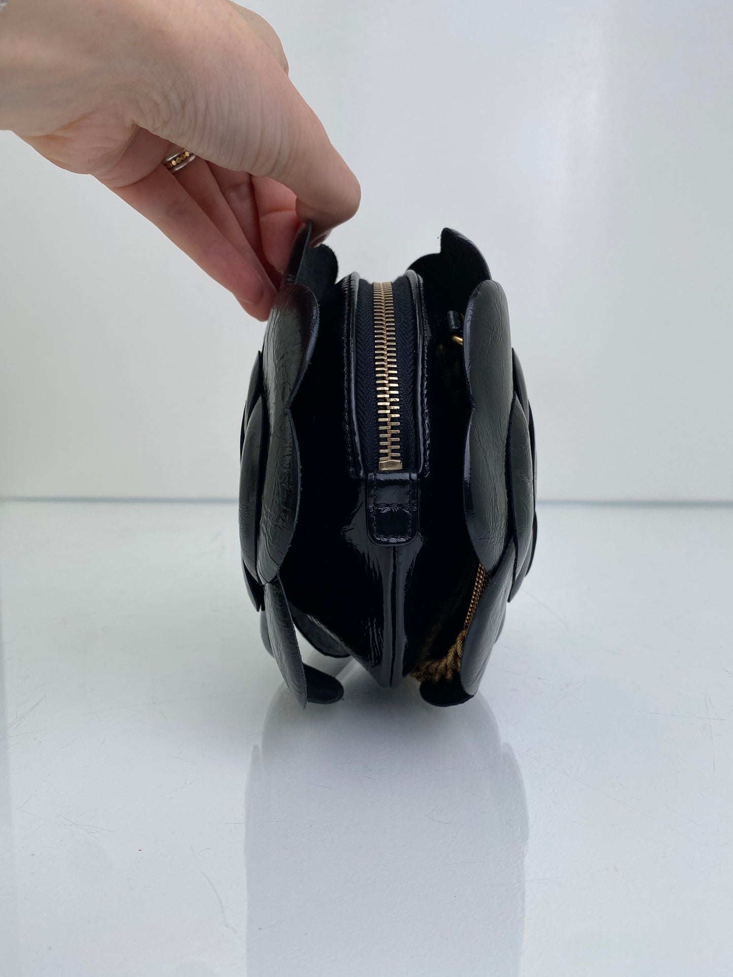 Chanel Black Camellia CC Round Clutch GHW