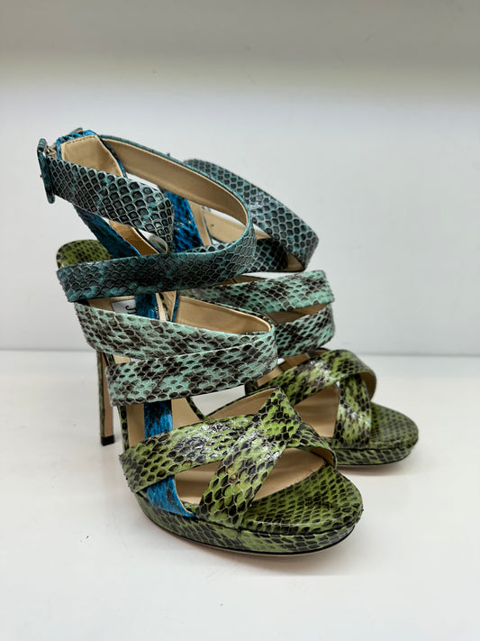 Jimmy Choo Blue & Green Exotic Strappy Heels