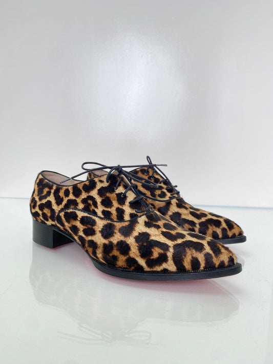 Christian Louboutin Leopard Pony Hair Loafers, 39