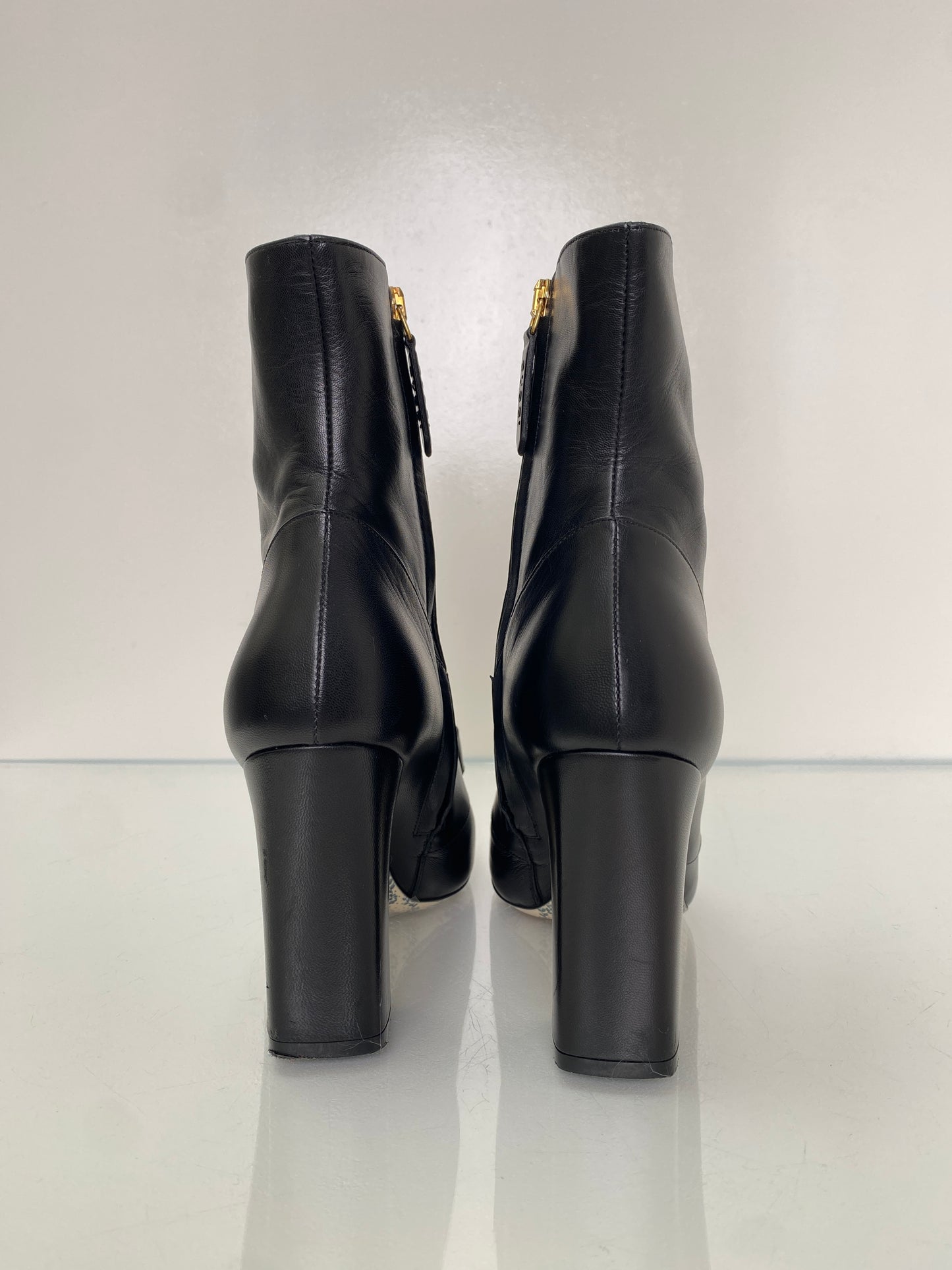 Gucci Black Leather Block GG Heeled Boots, 37.5