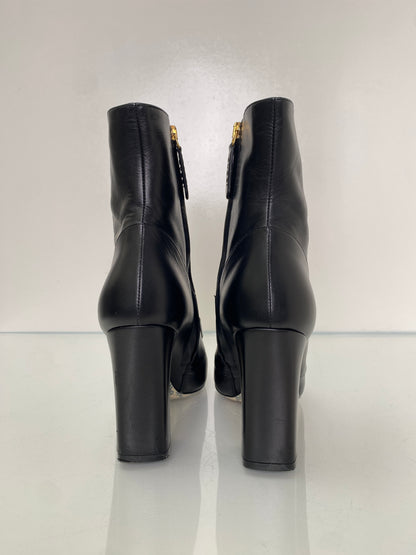 Gucci Black Leather Block GG Heeled Boots, 37.5
