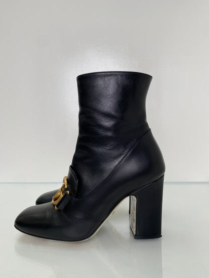 Gucci Black Leather Block GG Heeled Boots, 37.5
