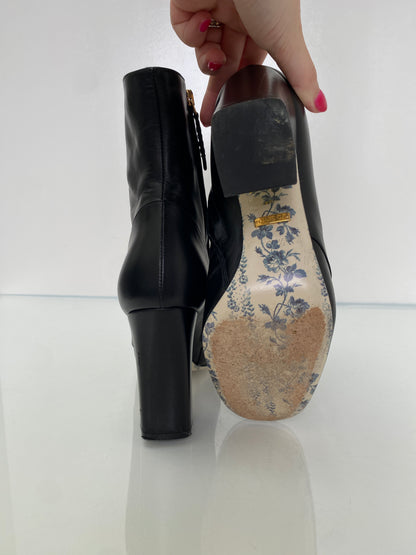 Gucci Black Leather Block GG Heeled Boots, 37.5