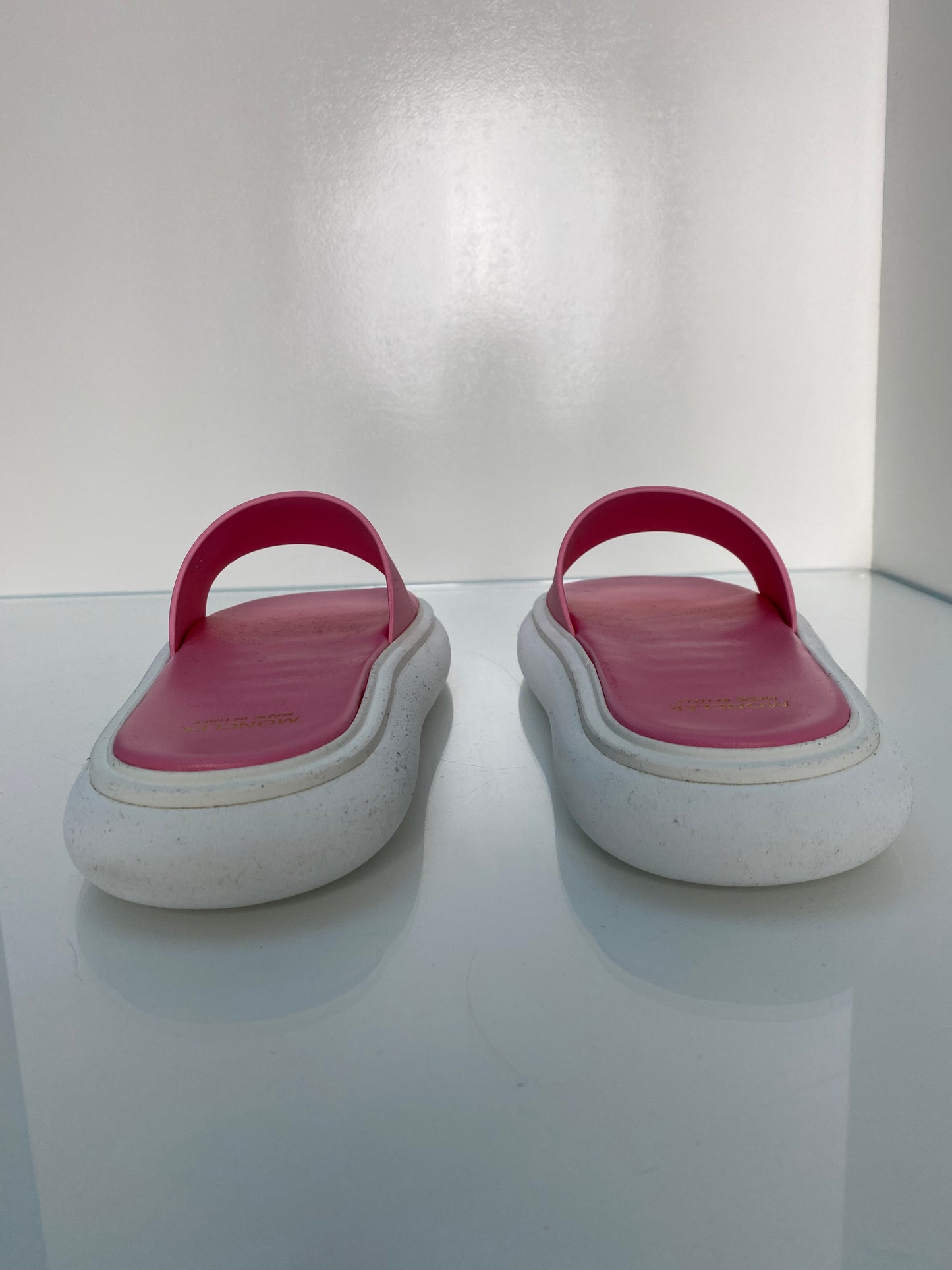 Moncler Pink & White Slides, 41
